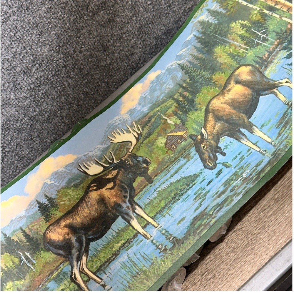 20 Yards York Wildlife Moose Forest Prepasted Wallpaper Border Alaska Cabin USA